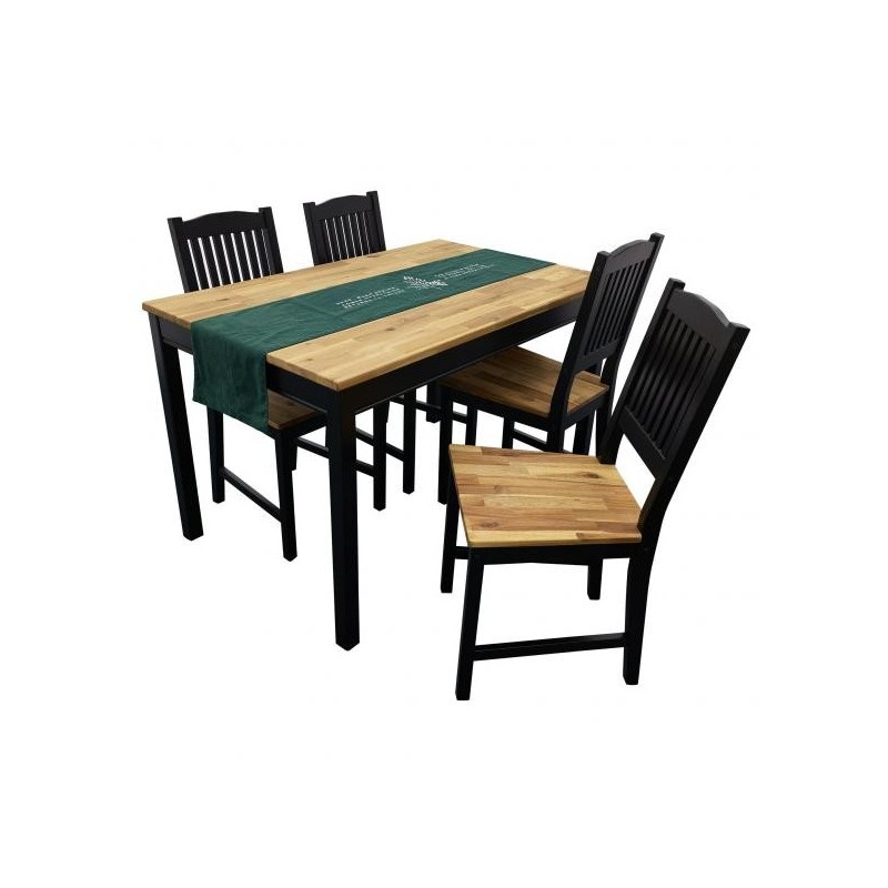 Set de sufragerie din Acacia Swoppmokk, lemn masiv, set masa cu 4 scaune, 0% VOC lăcuit si vopsit negru, Bucătărie