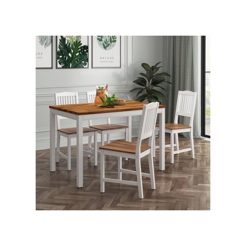 Set de sufragerie din Acacia Swoppmokk, lemn masiv, set masa cu 4 scaune, 0% VOC lăcuit si vopsit Alb, Bucătărie, Sufragerie