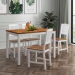 Set de sufragerie din Acacia Swoppmokk, lemn masiv, set masa cu 4 scaune, 0% VOC lăcuit si vopsit Alb, Bucătărie, Sufragerie, Lemn